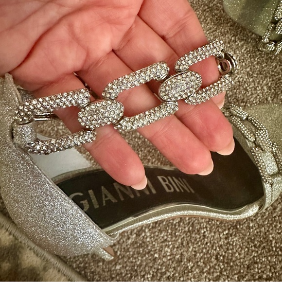 Rhinestone metallic chain ankle strap heels - Picture 3 of 8